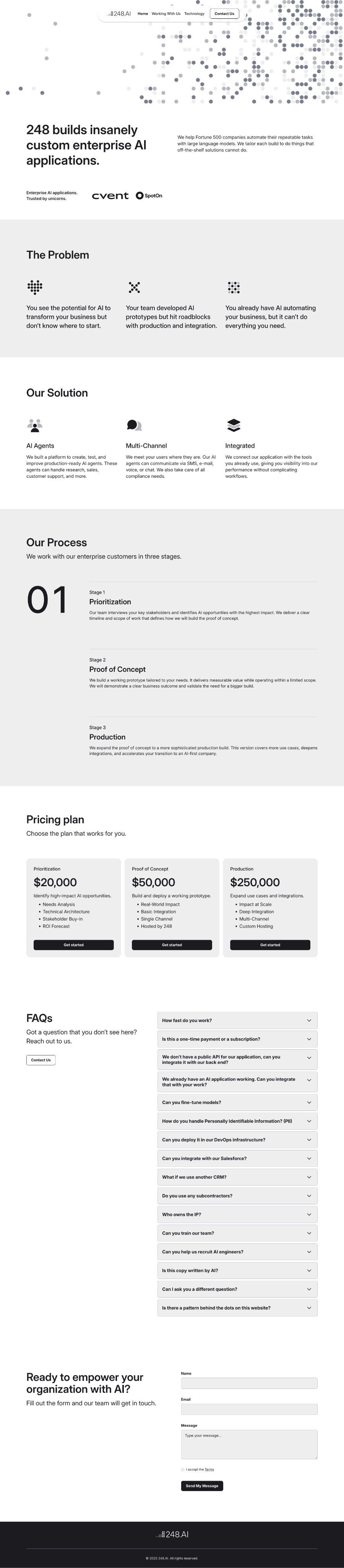 248.AI homepage with live Game of Life hero and typographic headline