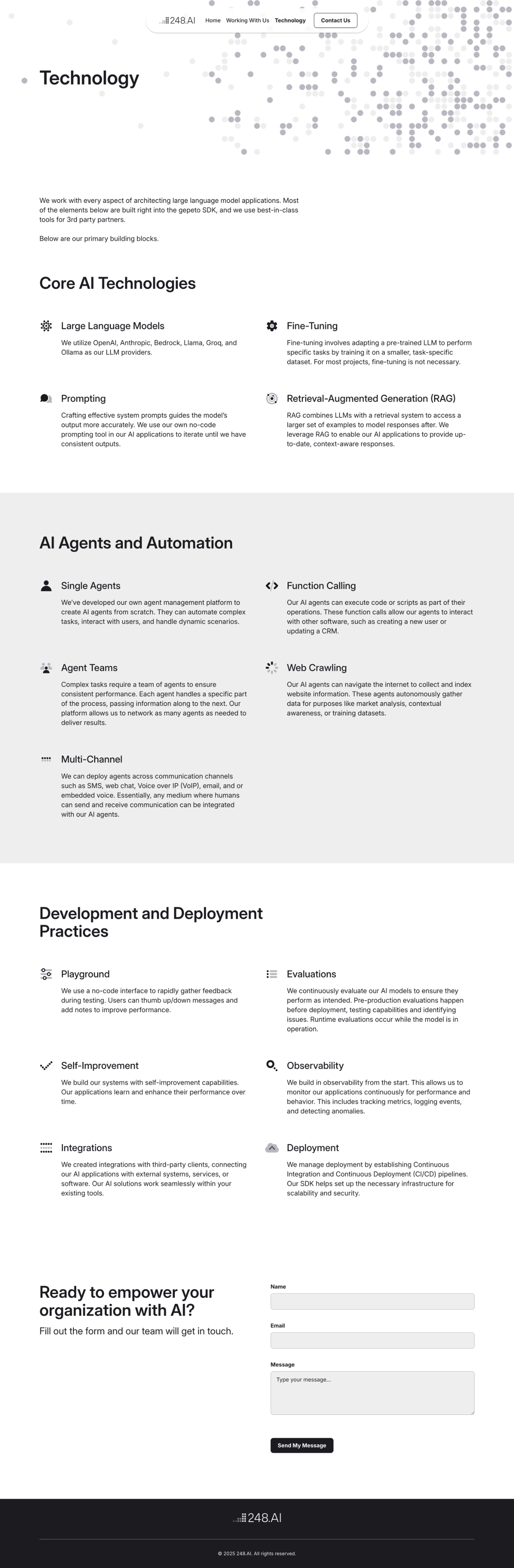 248.AI technology page with structured content and restrained layout
