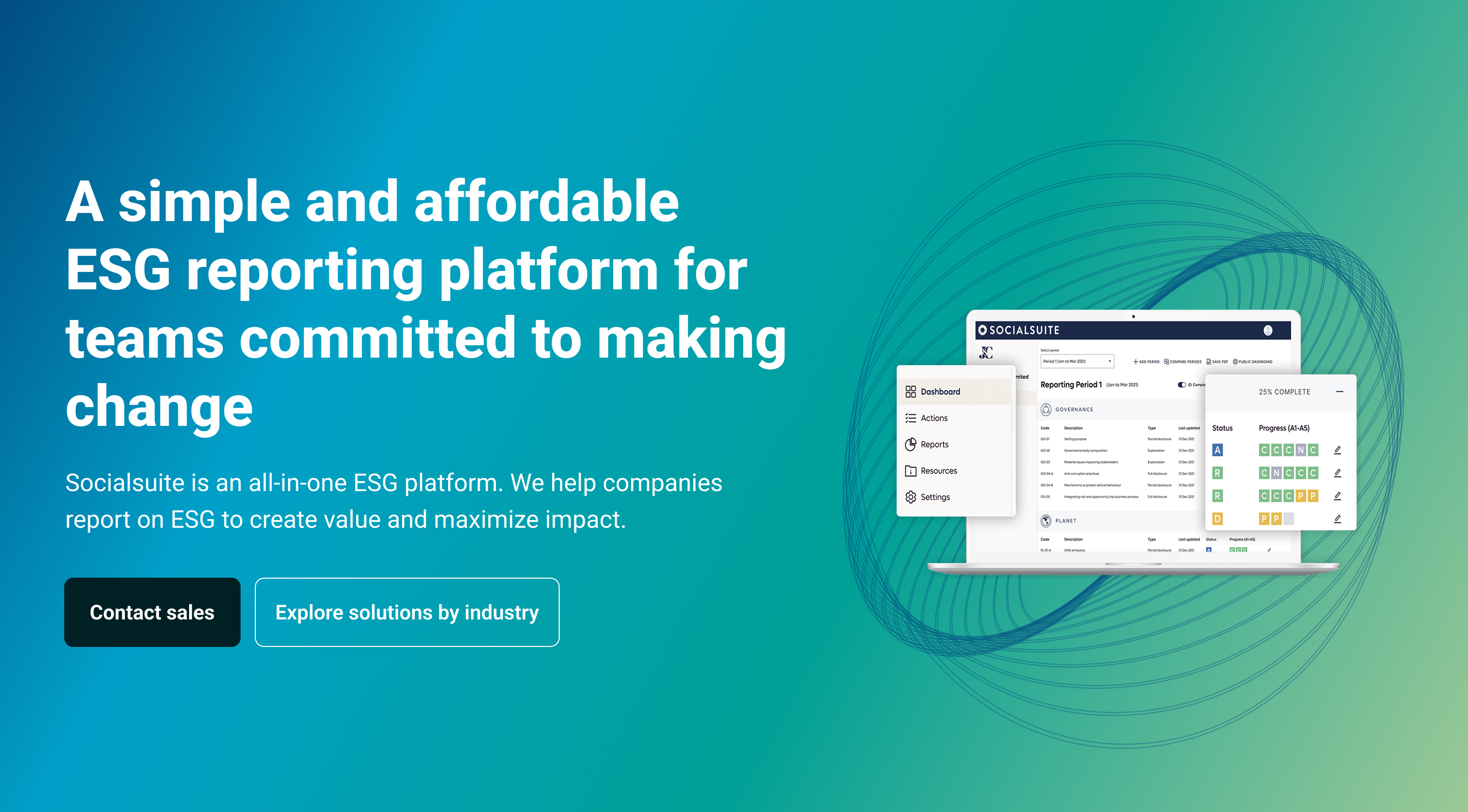 Socialsuite hero Direction B — Cool & Confident with deep teal gradient