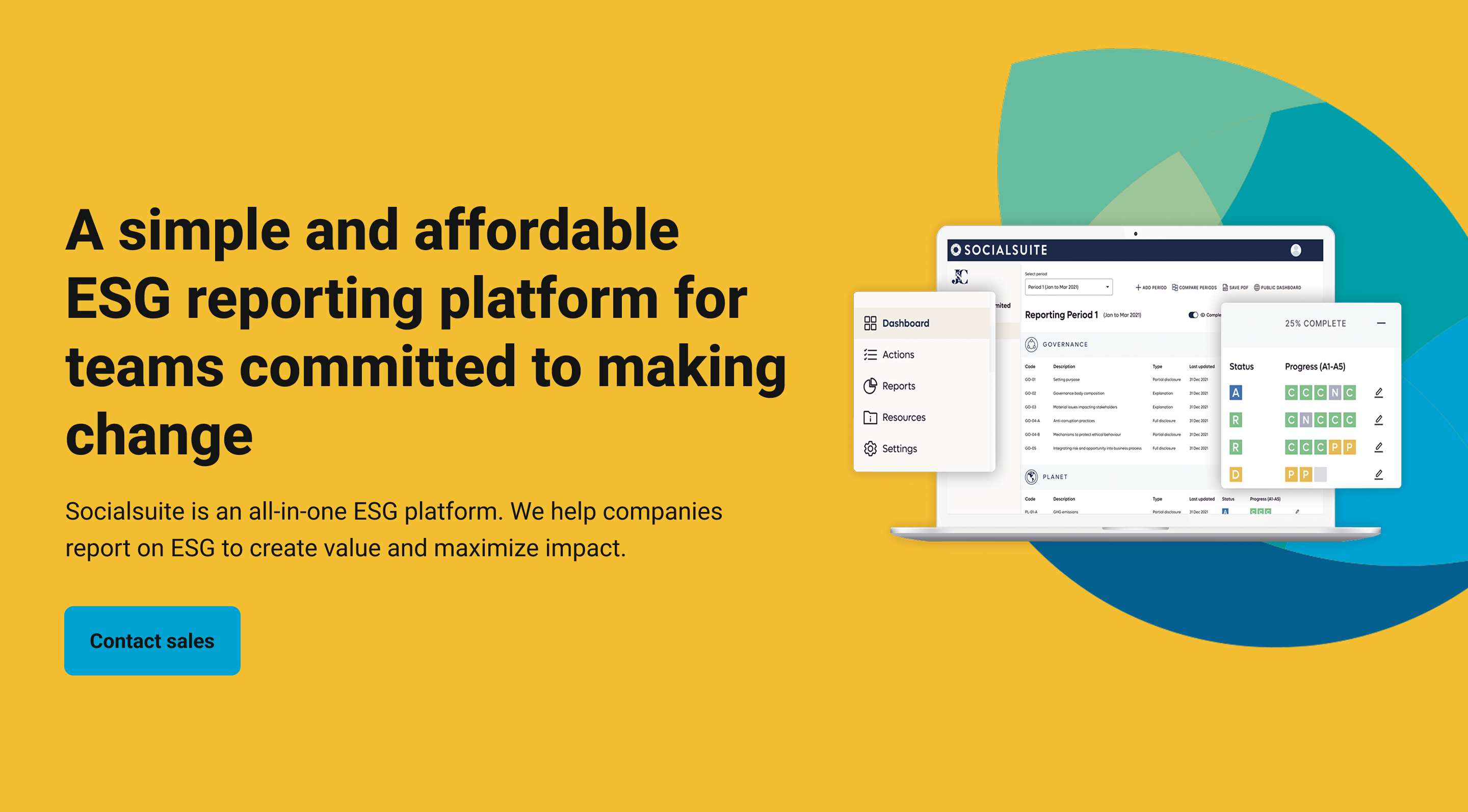 Socialsuite hero Direction A — Warm & Bold with yellow-gold background